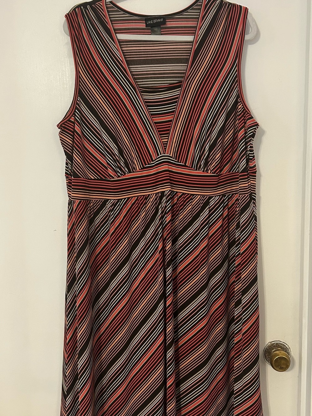 Lane Bryant Coral Striped V-Neck Sleeveless Dress